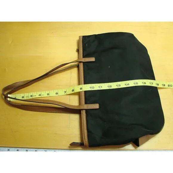 Michael Kors Black Nylon Tote Shoulder Bag Brown Trim Faux Leather Edging Purse - Picture 12 of 12
